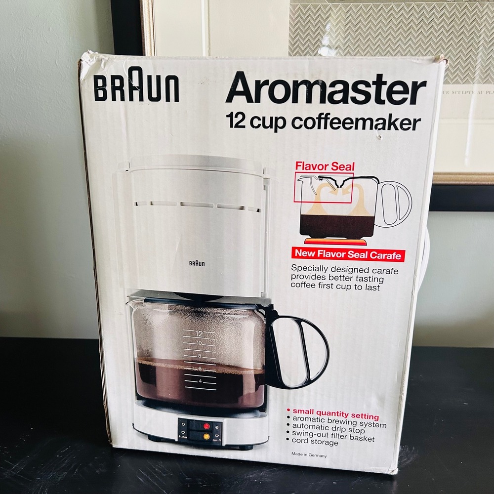 Braun 12 Cup Aromaster Coffeemaker White Solid KF 650 Vintage w/ Box & Manual